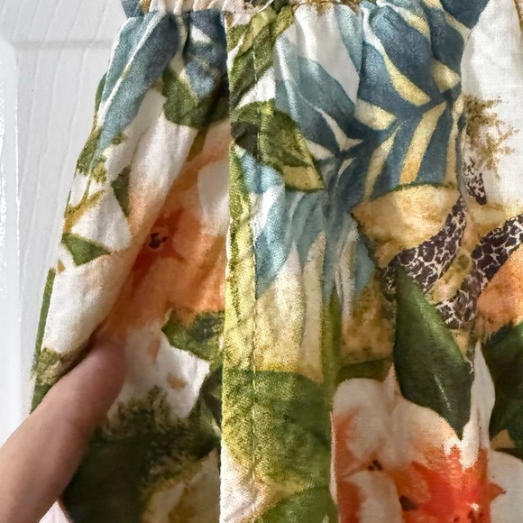 Panama Jack Linen Pants Tropical Leaf Wide Leg Pants - Black, Green, Yellow - Picture 2 of 6